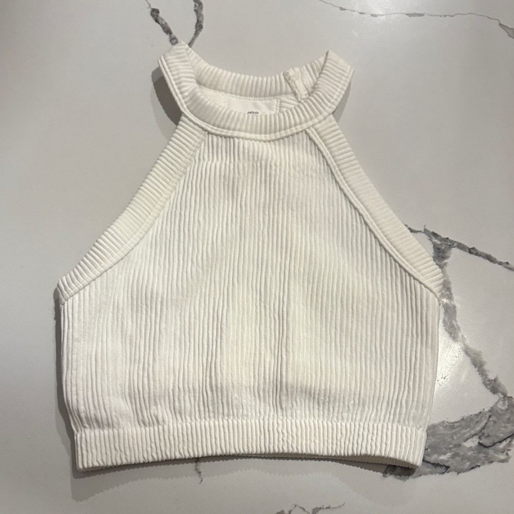 Aerie Cream Ribbed Halter Tank Top